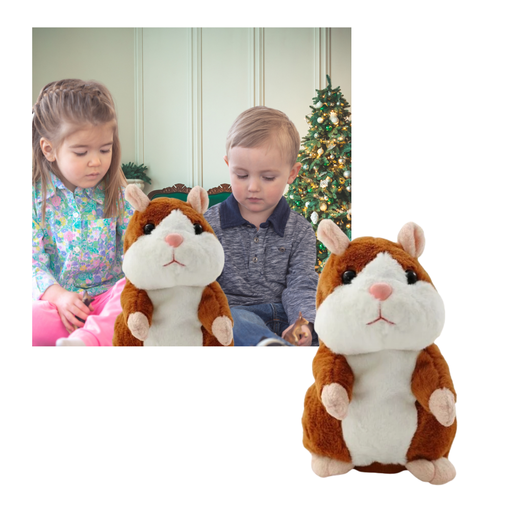 Hamster de pelúcia falante da Yks, brinquedo educativo, com detalhes realistas e expressão amigável, ideal para crianças.