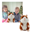 Hamster de pelúcia falante da Yks, brinquedo educativo, com detalhes realistas e expressão amigável, ideal para crianças.
