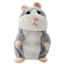 Hamster de pelúcia falante cinza da Yks, parte de coleção de brinquedos, com detalhes suaves e expressão fofa.