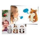 Hamster de pelúcia falante da marca Yks, com detalhes fofos, som e movimento, ideal para colecionadores e crianças.