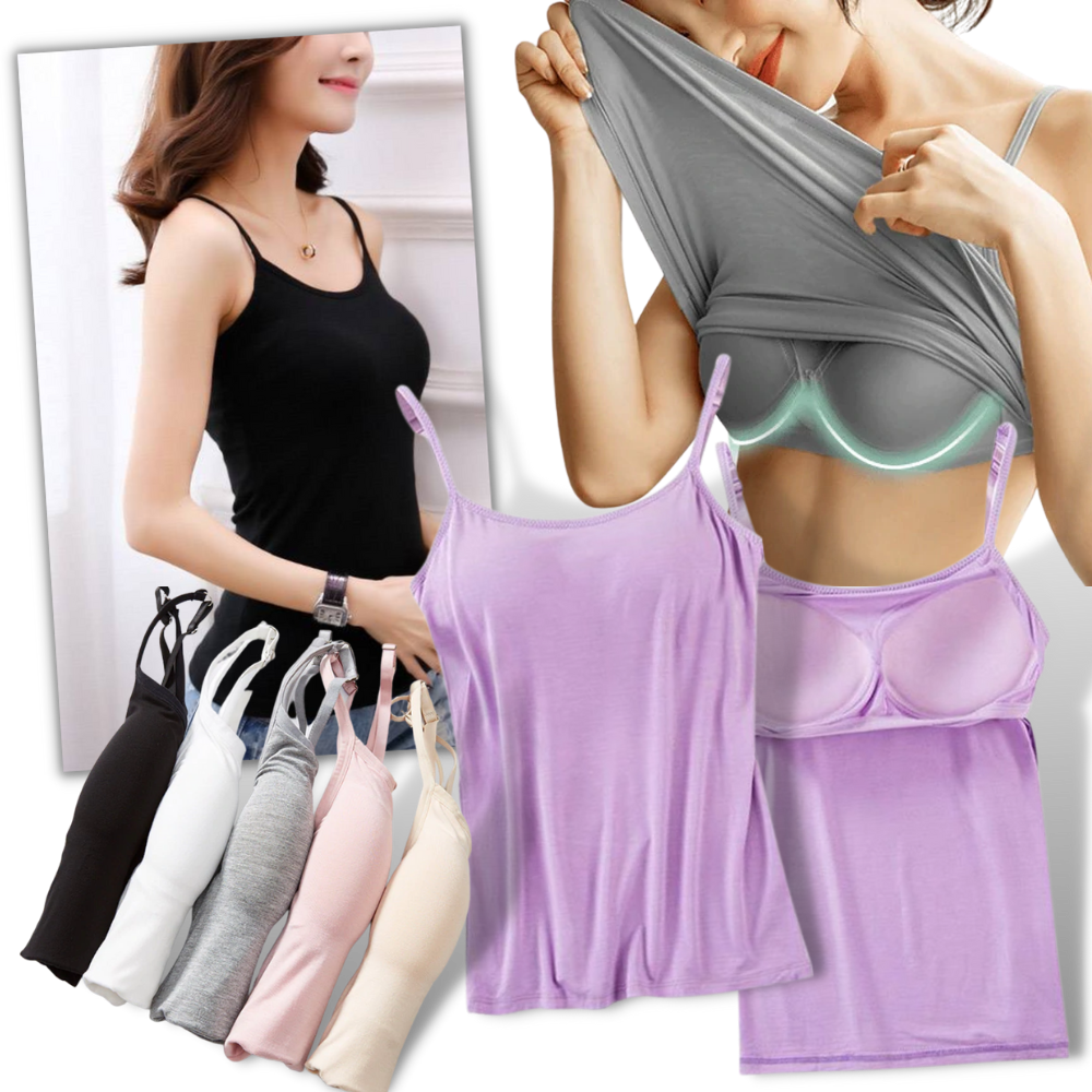 Camisole Cn com suporte de sutiã integrado, roupa íntima feminina confortável, vista frontal.