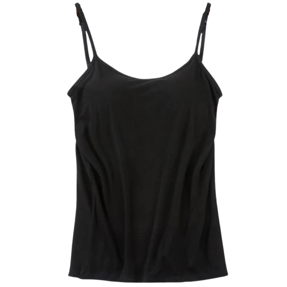 Camisole com soutien-gorge integrado da marca Cn, roupa de baixo preta, vista frontal com alças ajustáveis.