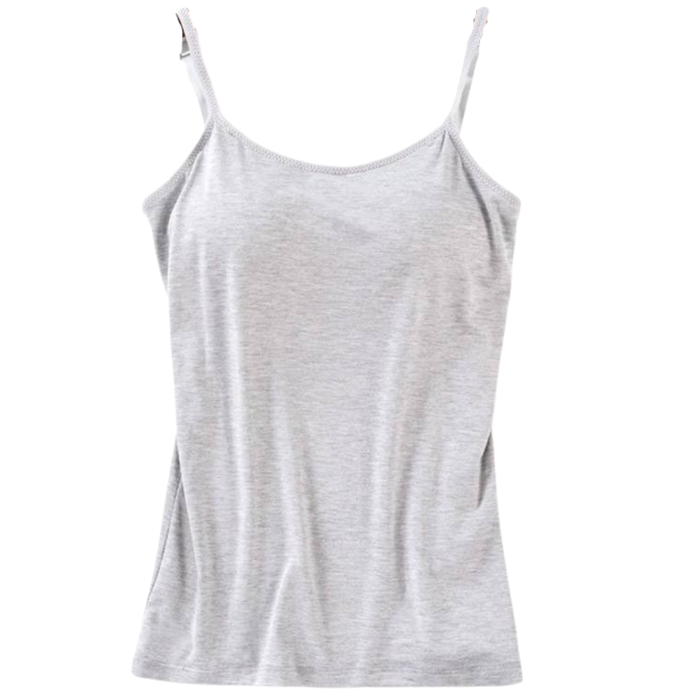 Camisole cinza com soutien-gorge integrado da marca Cn, roupa íntima confortável para usar sozinha ou com roupas.