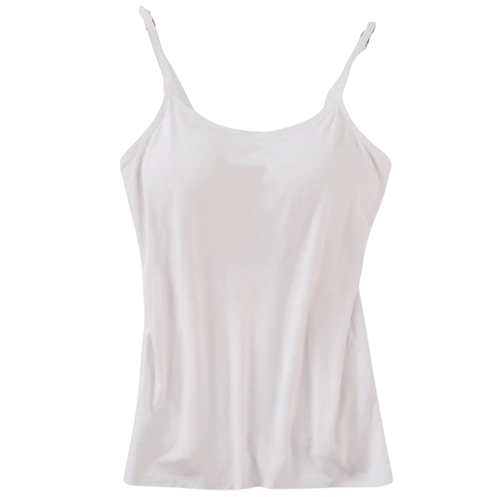 Camisole branca da marca Cn com soutien-gorge integrado, roupa íntima confortável para uso diário.