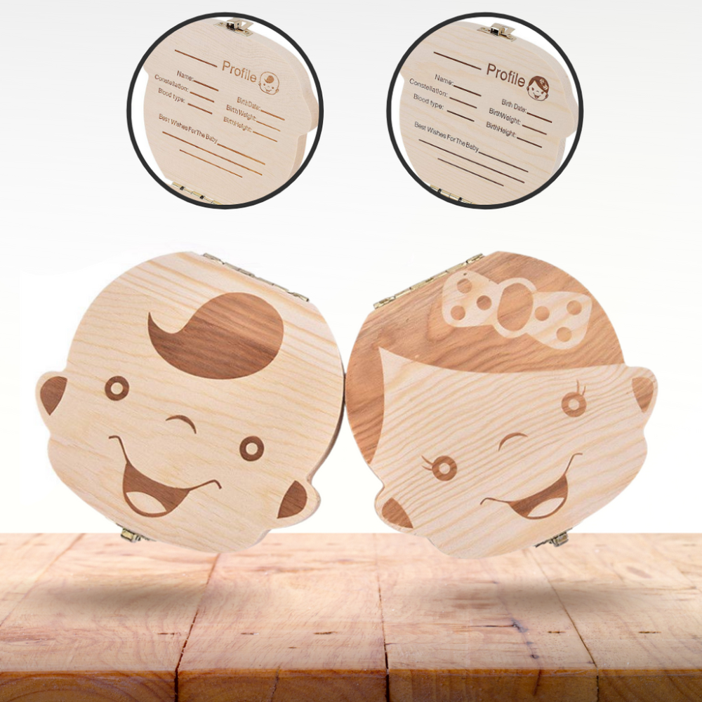 Caixa de dentes de bebê em madeira da Lnkoo, com design delicado e acabamento natural, ideal para guardar dentes de leite de bebês e crianças pequenas