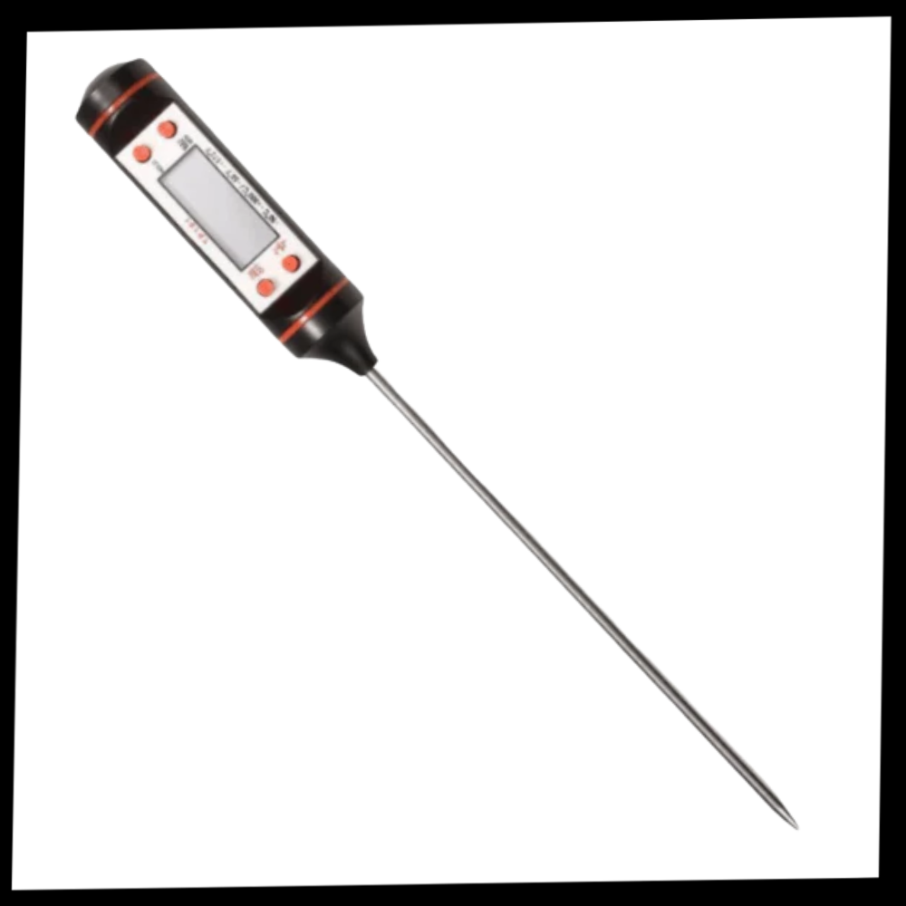 Termômetro digital de cozinha Patazon com sonda, ideal para monitorar a temperatura de alimentos durante o preparo.