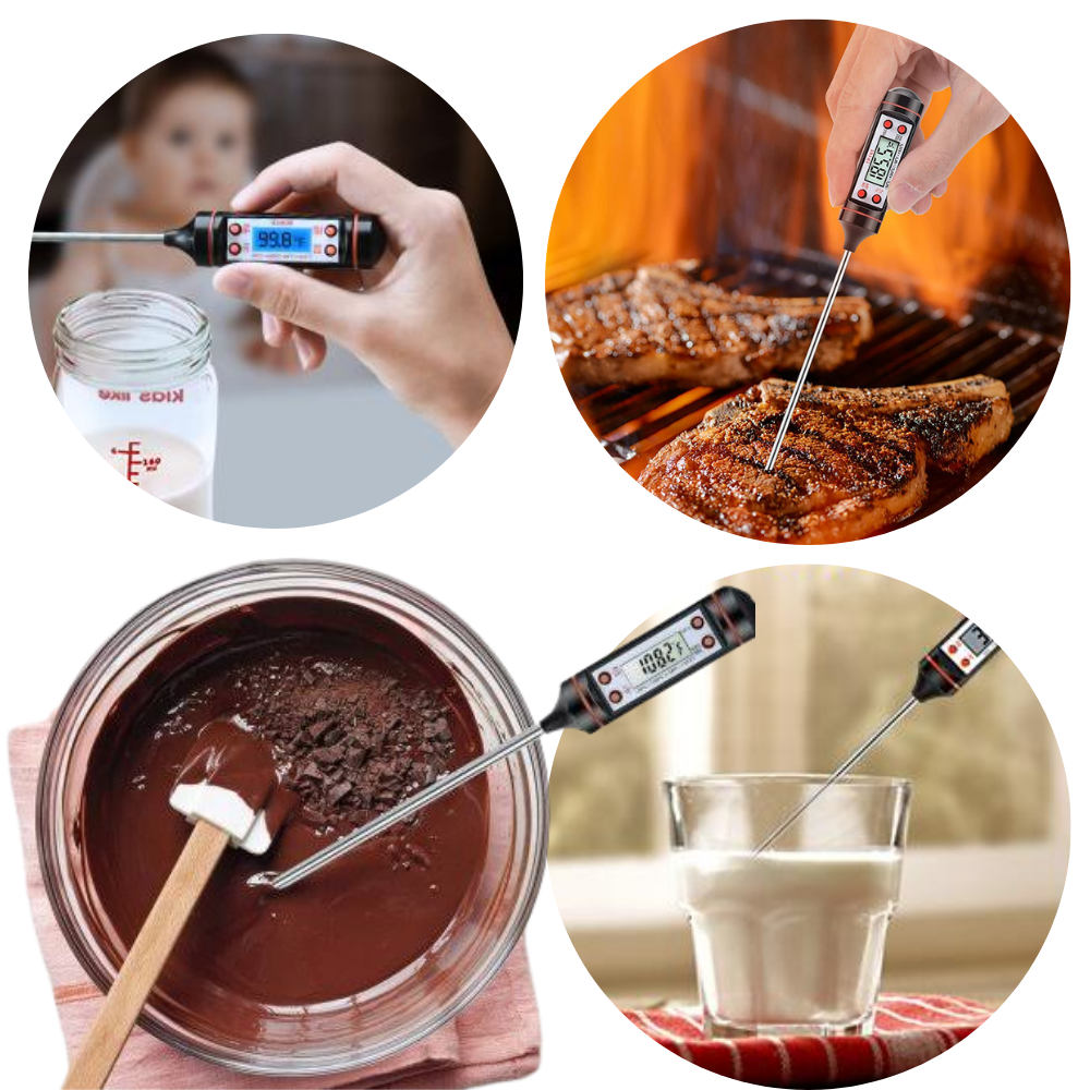 Termômetro digital de sonda para cozinha Patazon, display preciso para medição de alimentos e líquidos domésticos.