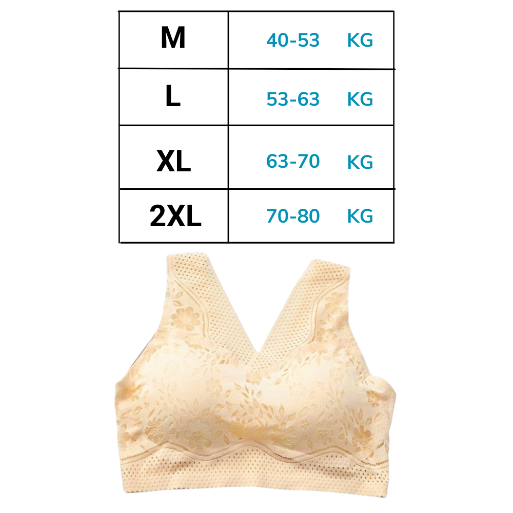Soutien-gorge de renda respirável e sem costura da Glamorise, com detalhes delicados, ideal para conforto e suporte diário.