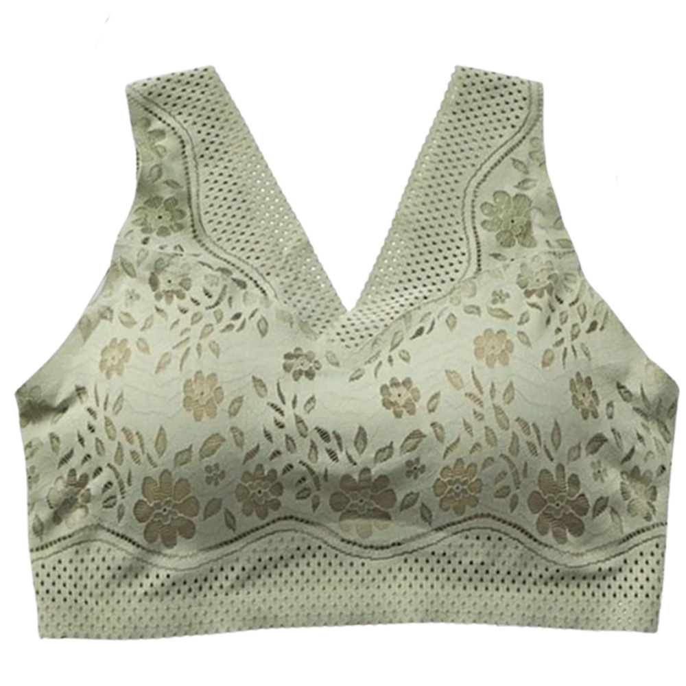 Soutien-gorge sem costura em renda respirável da Glamorise, com design confortável e delicado em verde.