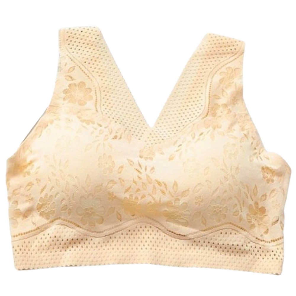 Soutien-gorge sem costura e de renda respirável da Glamorise, modelo nude, confortável e sem arames para uso diário.