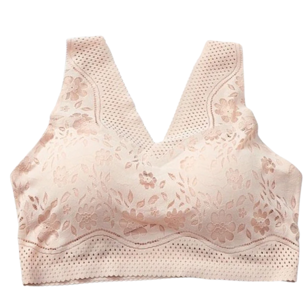 Soutien-gorge de renda respirante e sem costura da Glamorise, confortável, na cor rosa, modelo para uso diário.