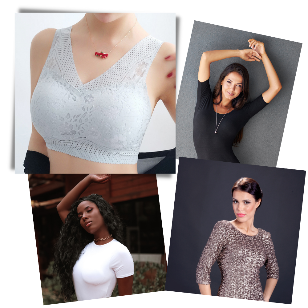 Soutien-gorge de lingerie em renda respirante e sem costura da marca Glamorise, com detalhes delicados e confortável ajuste.