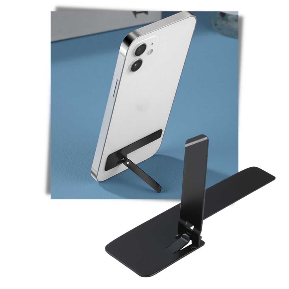 Suporte de telefone em metal ultrafino Meoilce, ajustável e compacto, ideal para facilitar o uso do smartphone.