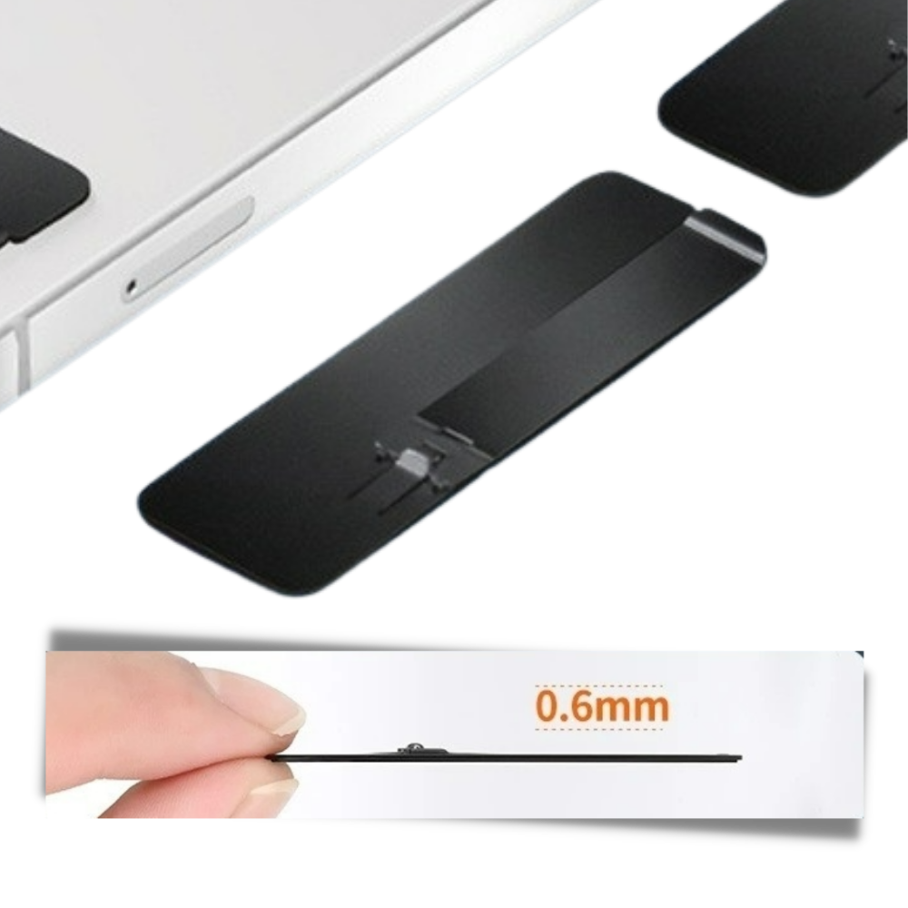 Suporte de telefone em metal ultra-fino Meoilce, design discreto e leve para celulares e dispositivos móveis.