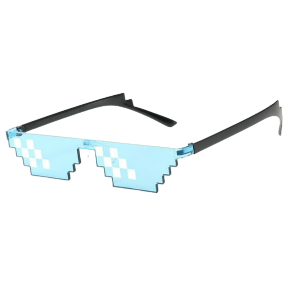 Óculos de sol pixel mode azul da Mypartyshirt, estilo moderno com lentes retangulares e armação colorida.