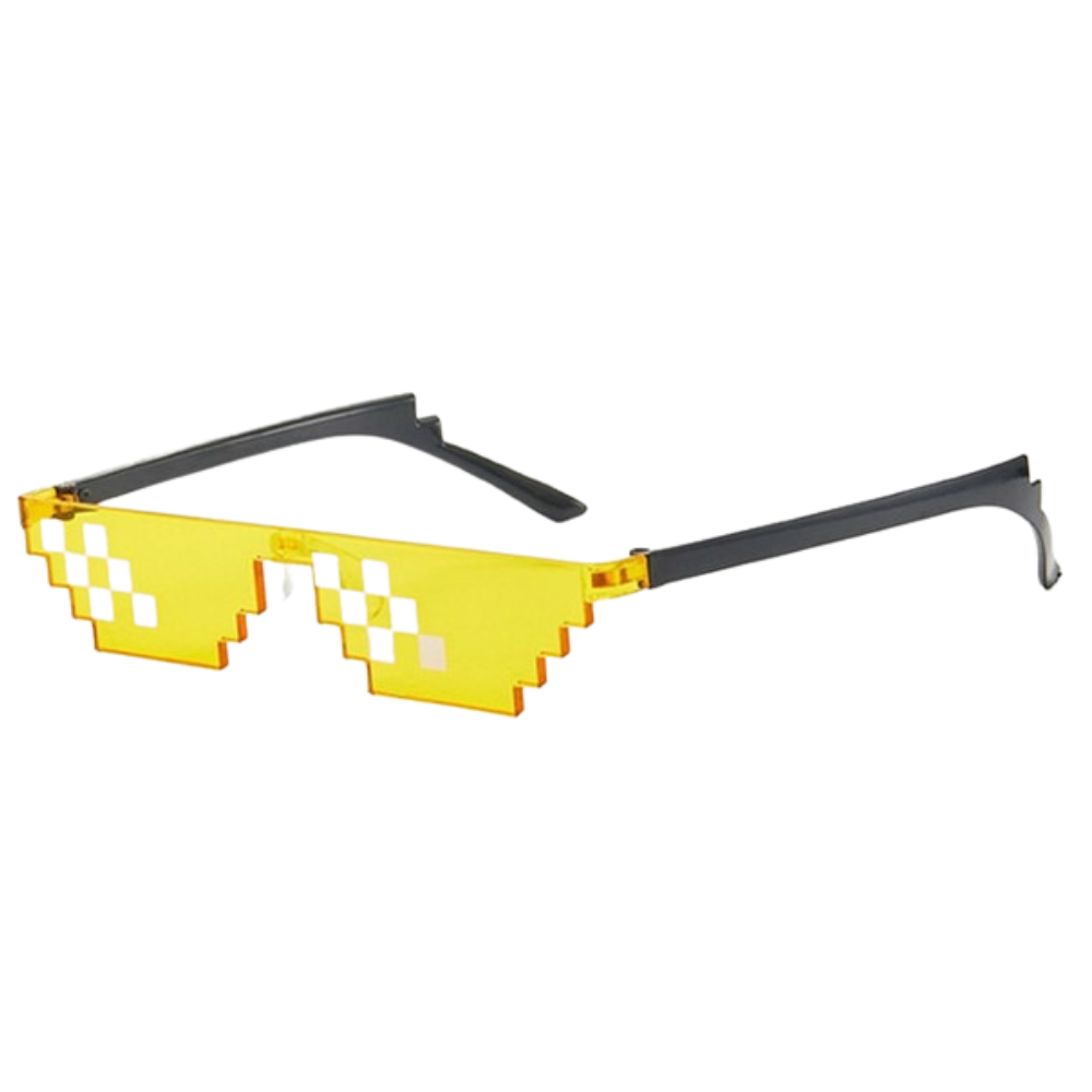 Óculos de sol Pixel Mode 27THUGGLASSES amarelos, armação retangular, estilo moderno e descolado, marca Mypartyshirt.