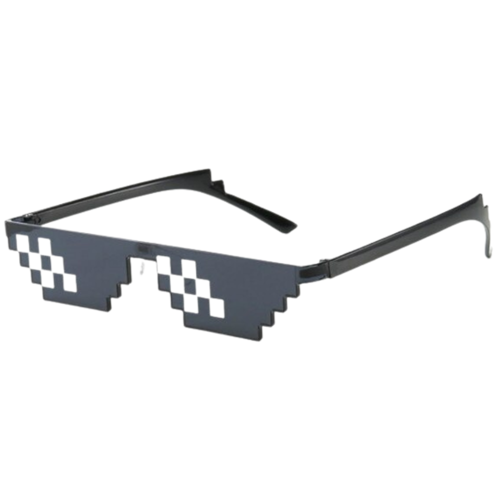 Óculos de sol Pixel Mode da Mypartyshirt com armação preta e design moderno, estilo inspirado em pixels para um visual único