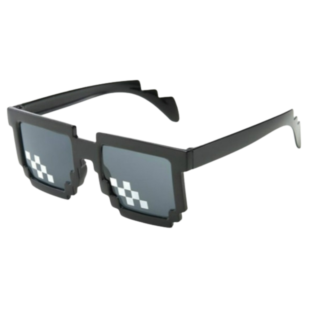 Óculos de sol pixel mode da Mypartyshirt, armação preta com design moderno e detalhes em estilo pixel.