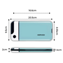 Caixa de bloqueio para smartphone Focusai, dispositivo de segurança para telefones móveis, em imagem com dimensões.