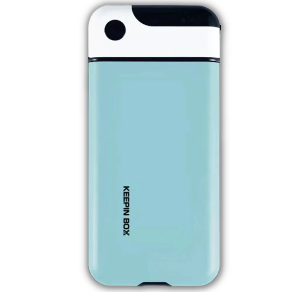 Caixa de trava para smartphone Focusai na cor azul celeste, acessório de segurança para dispositivos de telefonia.