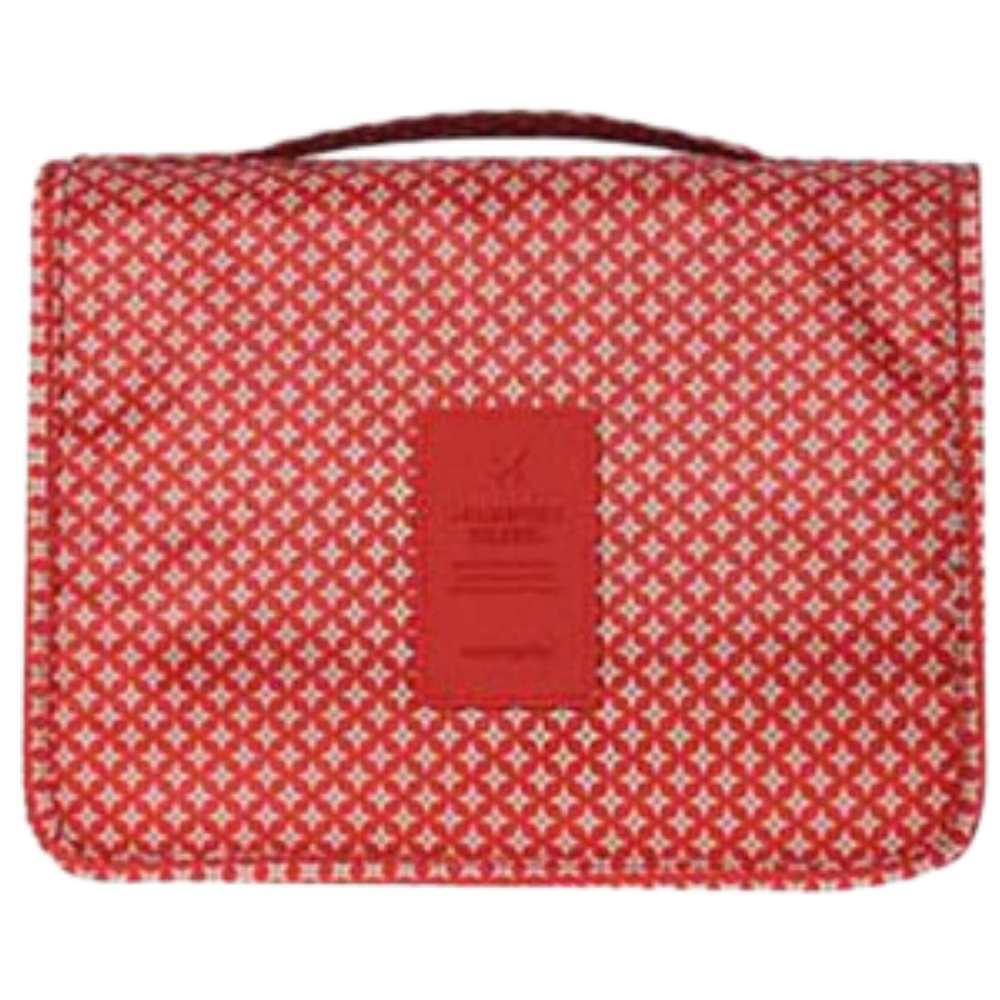 Necessaire de viagem Pinkdeer para cosméticos, com estampa de estrelas vermelhas, bolso principal e alça de transporte.
