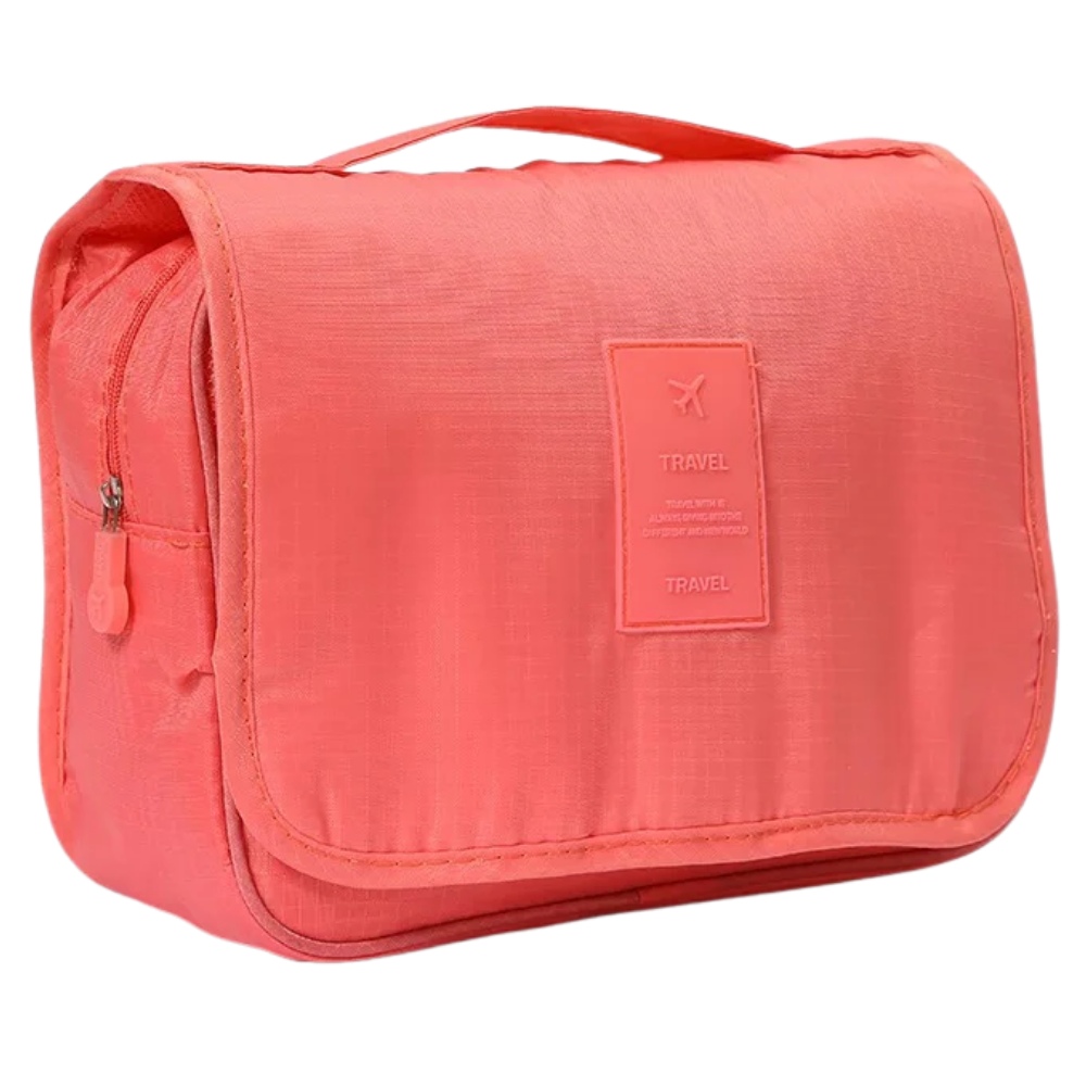 Bolsa de viagem Pinkdeer para cosméticos, nécessaire de toilette em vermelho melancia com compartimentos internos.