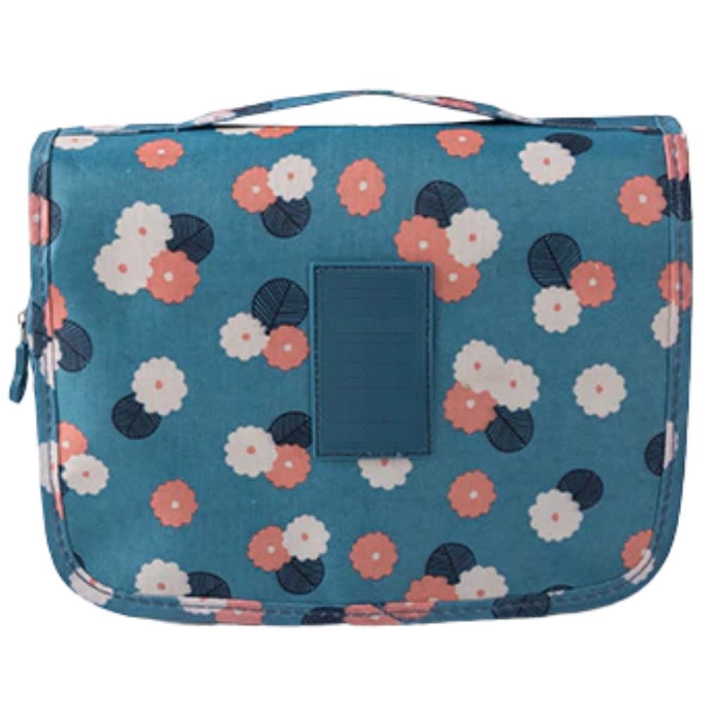Necessaire de viagem Pinkdeer azul com compartimentos para itens de higiene pessoal, trocador e cosméticos.