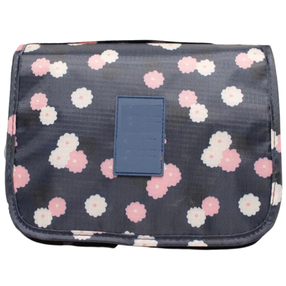 Necessaire de viagem Pinkdeer, bolsa de toilette azul escuro com compartimentos para produtos de beleza.