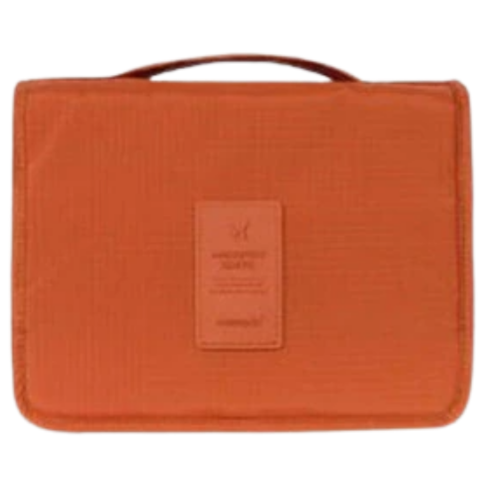 Necessaire de viagem Pinkdeer para cosméticos, bolsa de toilette laranja com compartimentos internos, ideal para organização.