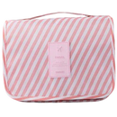 Necessaire de viagem Pinkdeer para cosméticos, com listras rosa, bolso externo e espaço para itens de higiene pessoal.