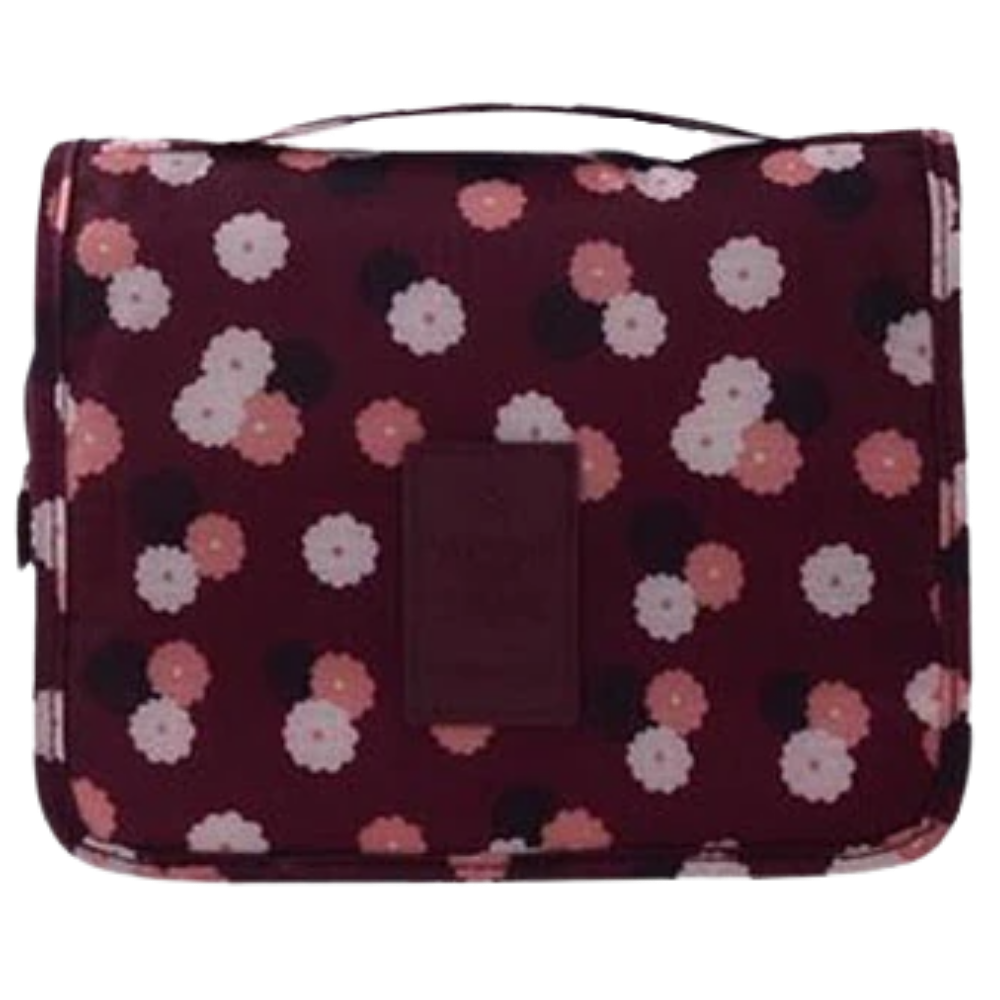 Necessaire de viagem Pinkdeer para cosméticos com bolso externo em tecido vermelho com estampa de flores
