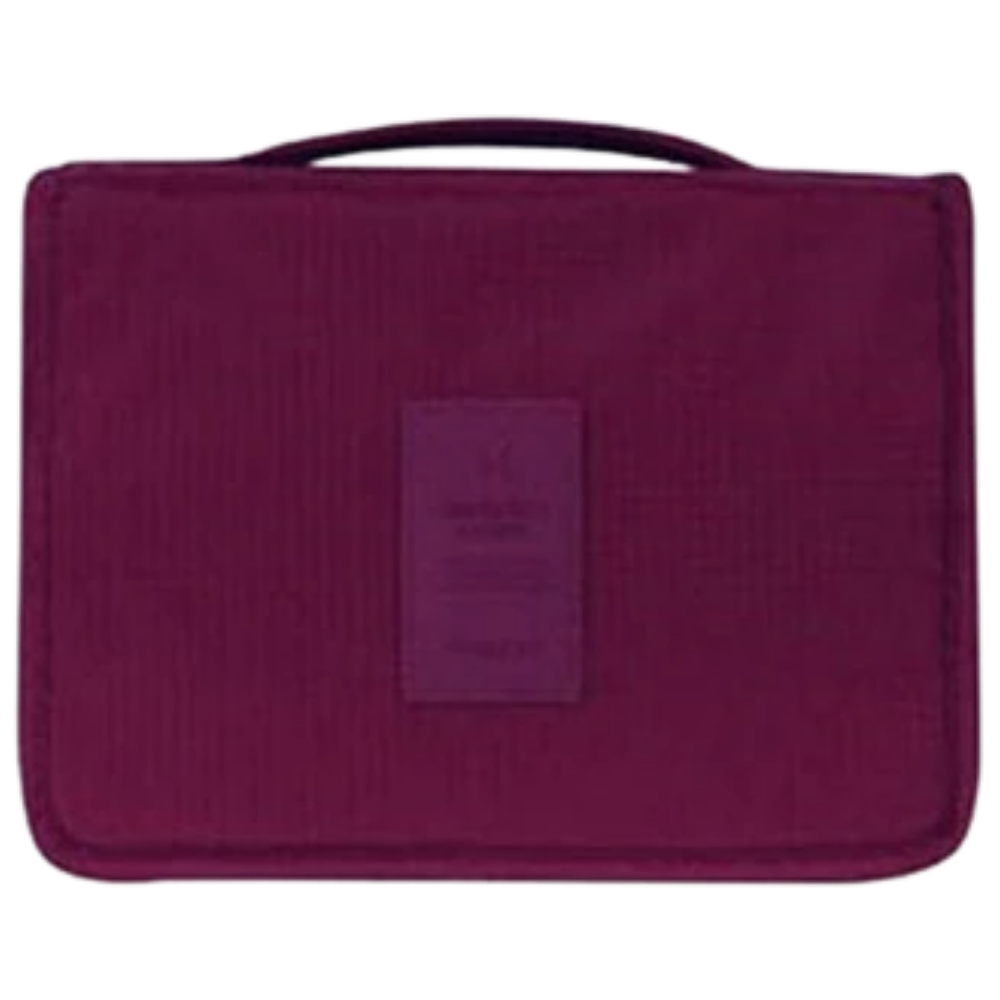 Necessaire de viagem Pinkdeer para cosméticos, bolsa de toilette vinho vermelha com compartimentos internos.