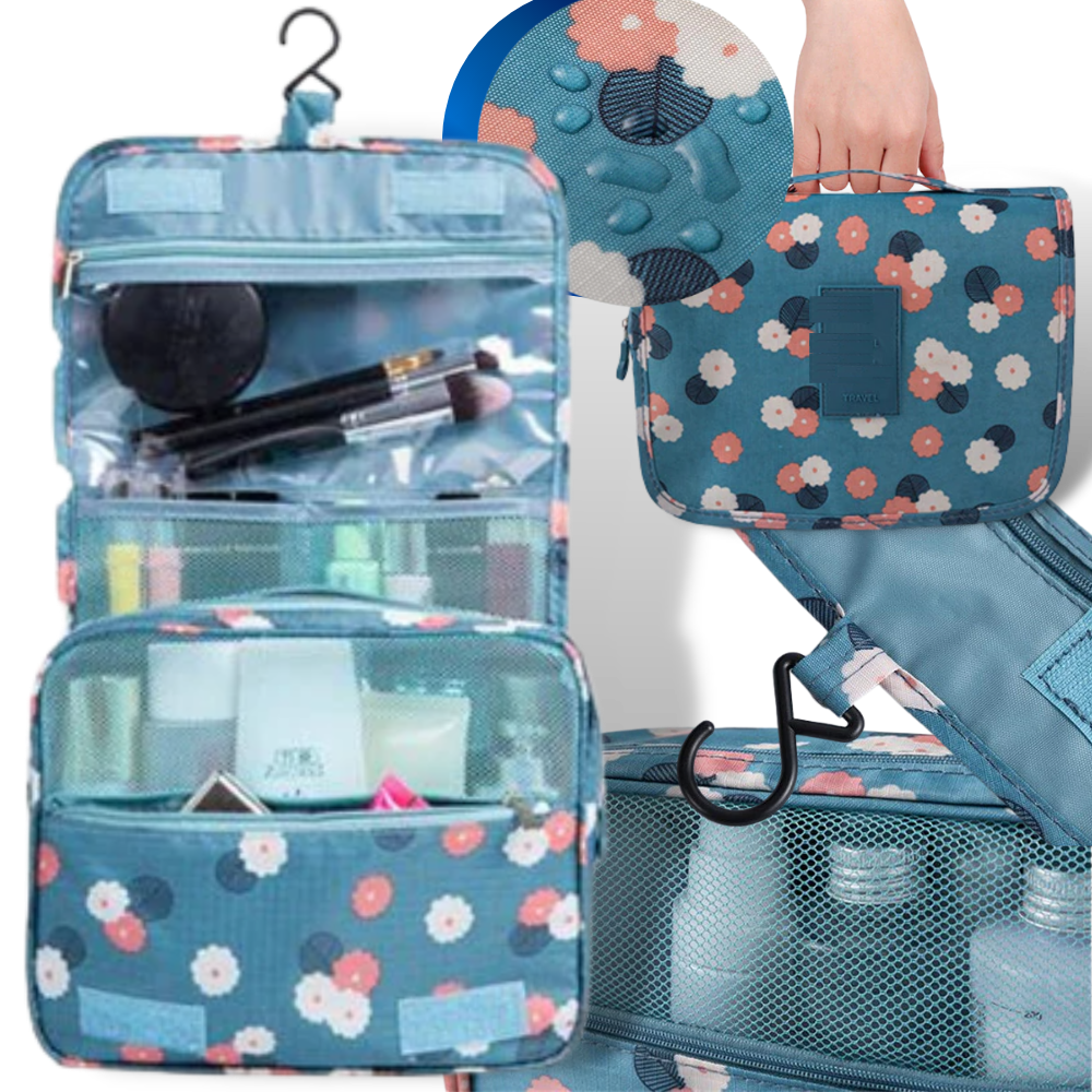 Necessaire de viagem Pinkdeer para cosméticos, bolso principal com zíper e compartimentos internos para itens de higiene.