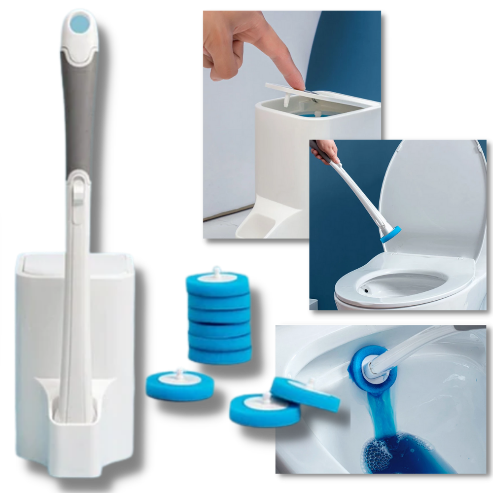 Conjunto de brosses de toilettes e porta-brosses descartáveis Ostrifin com escova e suporte em plástico branco.