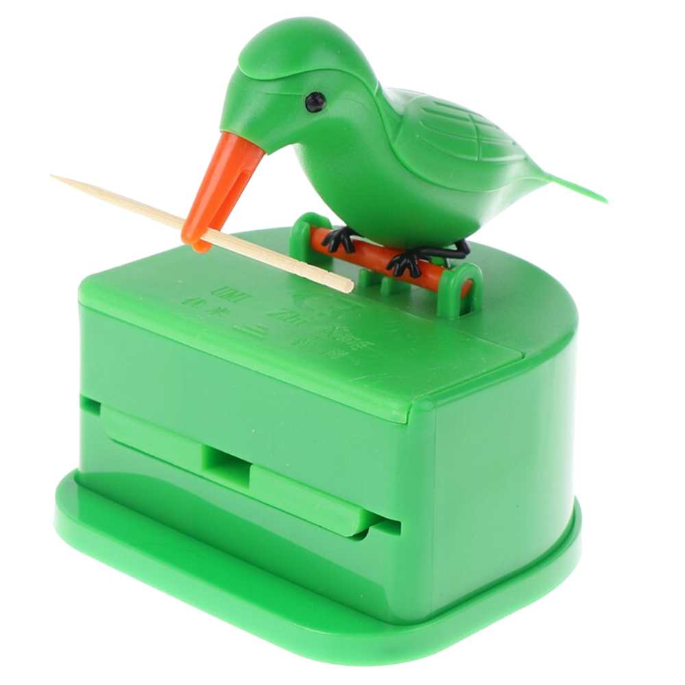 Caixa distribuidora de palitos de dente com motivo de pássaro, utensílios de cozinha da marca Party Yeah, cor verde.