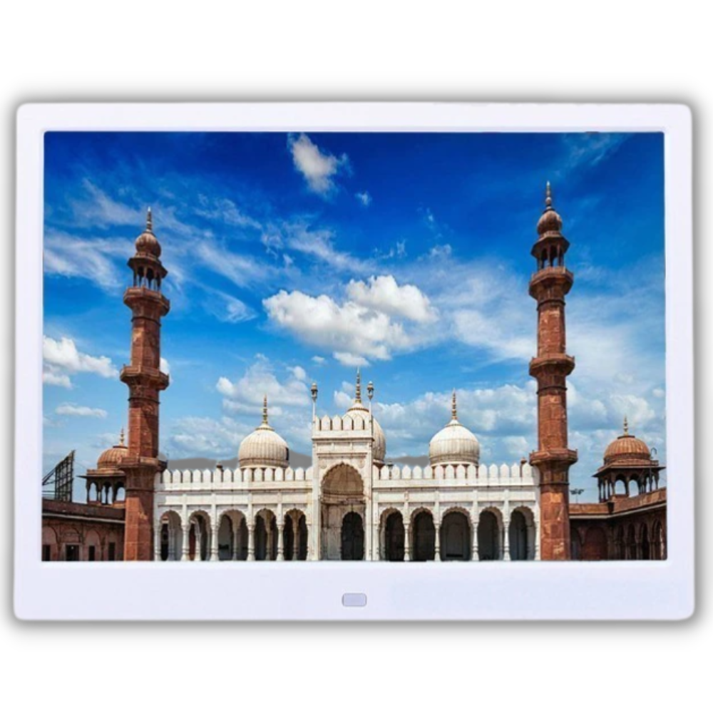 Quadro digital Sodial com tela sensível ao toque, exibe fotos digitais em moldura moderna e elegante.