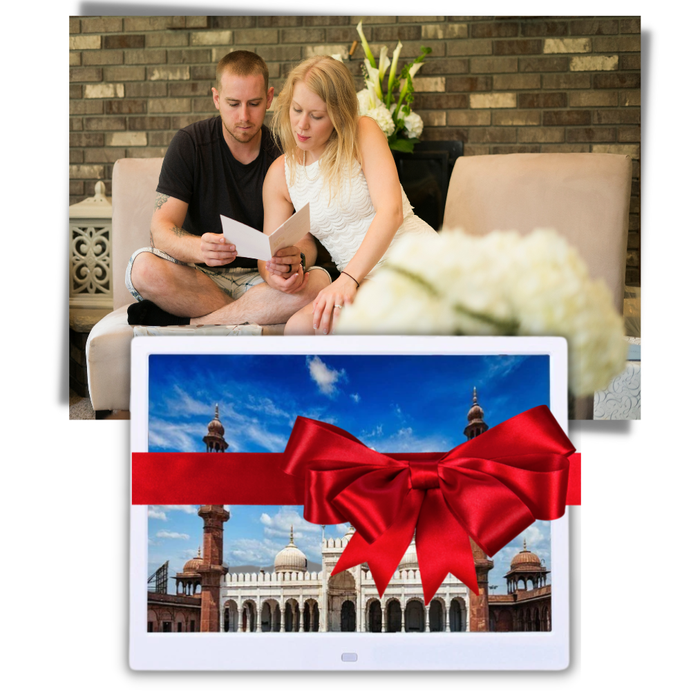 Quadro digital Sodial para fotos, tela de toque e exibição de imagens digitais, ideal para decoração moderna e presente.