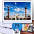 Quadro digital Sodial para fotos, tela touchscreen com moldura moderna, exibe imagens digitais em ambiente doméstico.