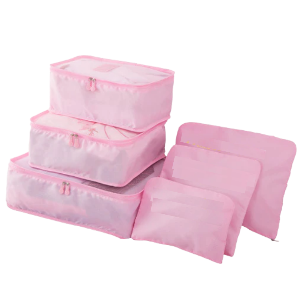 Conjunto de 6 pequenos sacos de viagem rosa da Follure Clothing, organizadores para bagagem em malas e malas de mão.