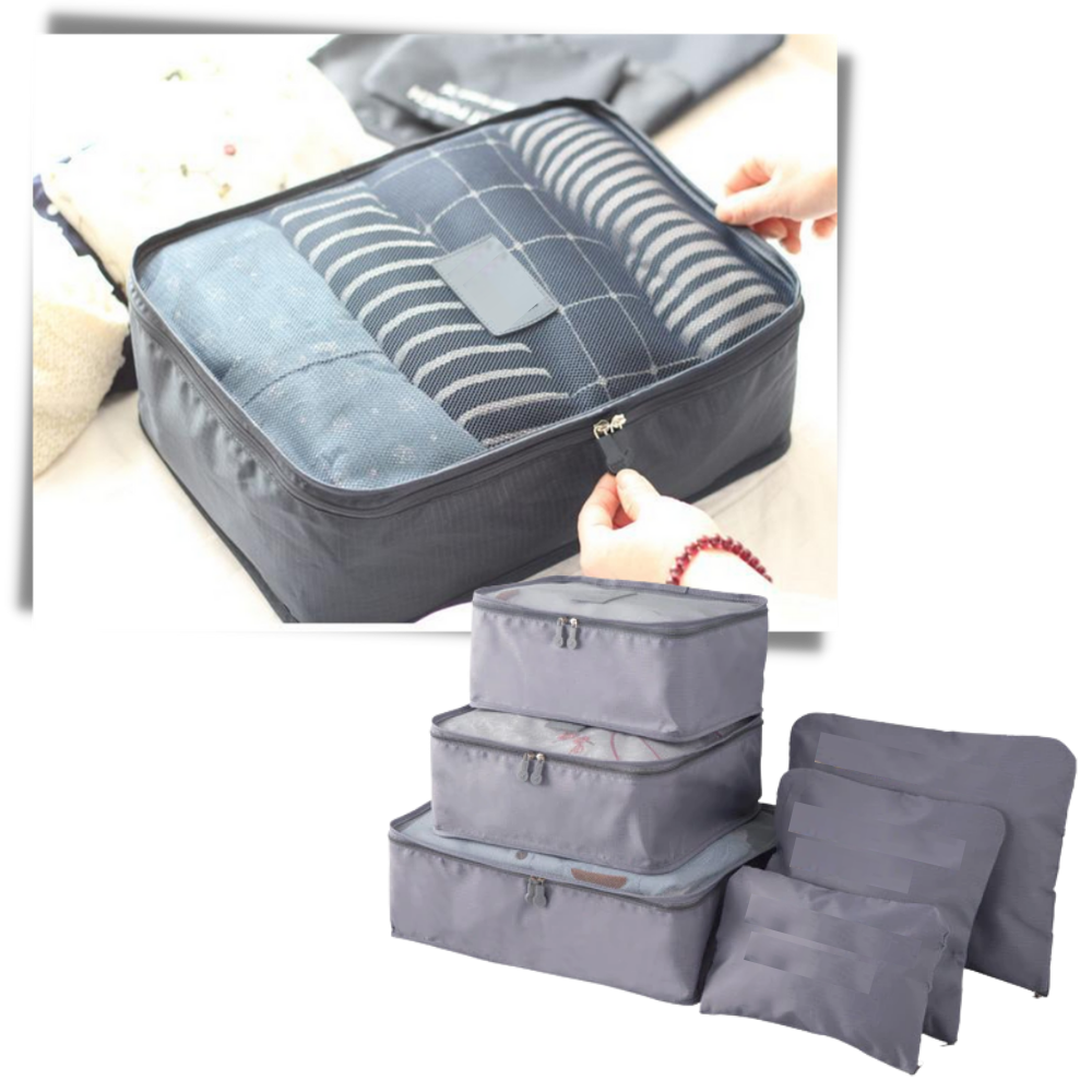 Conjunto de 6 pequenos sacos de viagem Follure Clothing para organização de malas e bagagem.