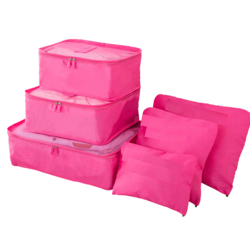 Conjunto de 6 pequenos sacos de viagem Follure Clothing para organização de bagagem, em cor vermelha.
