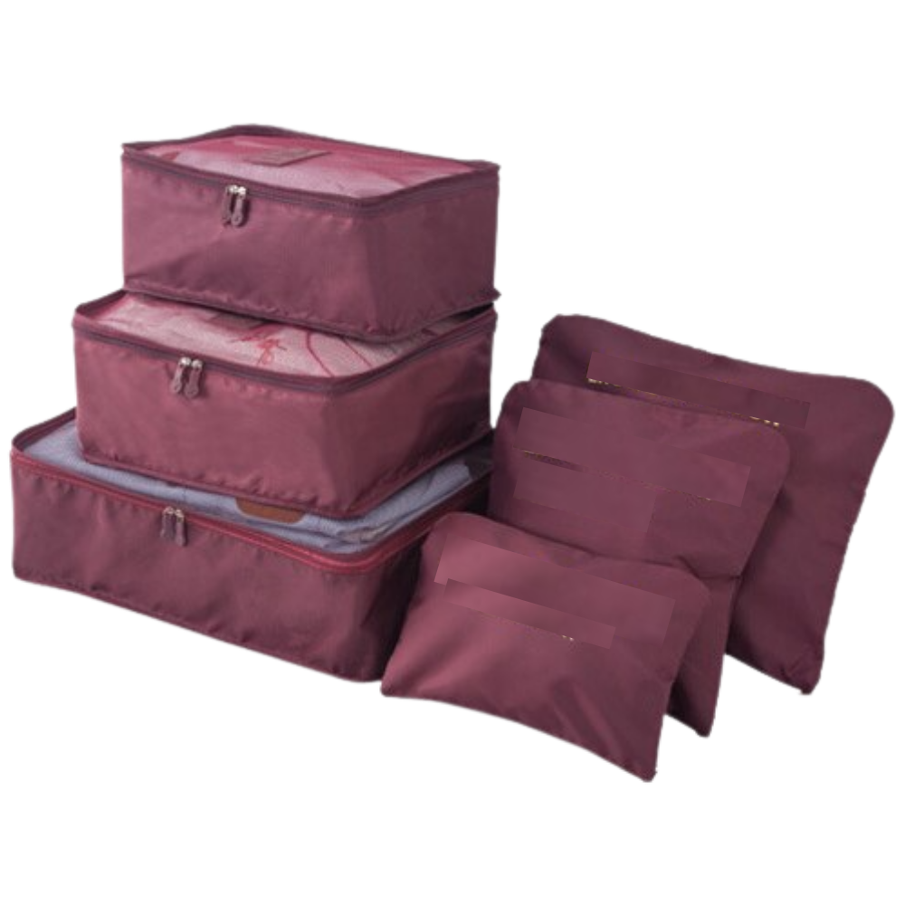 Conjunto de 6 pequenos sacs de viagem para mala da Follure Clothing, organizadores coloridos em vinho para bagagem.