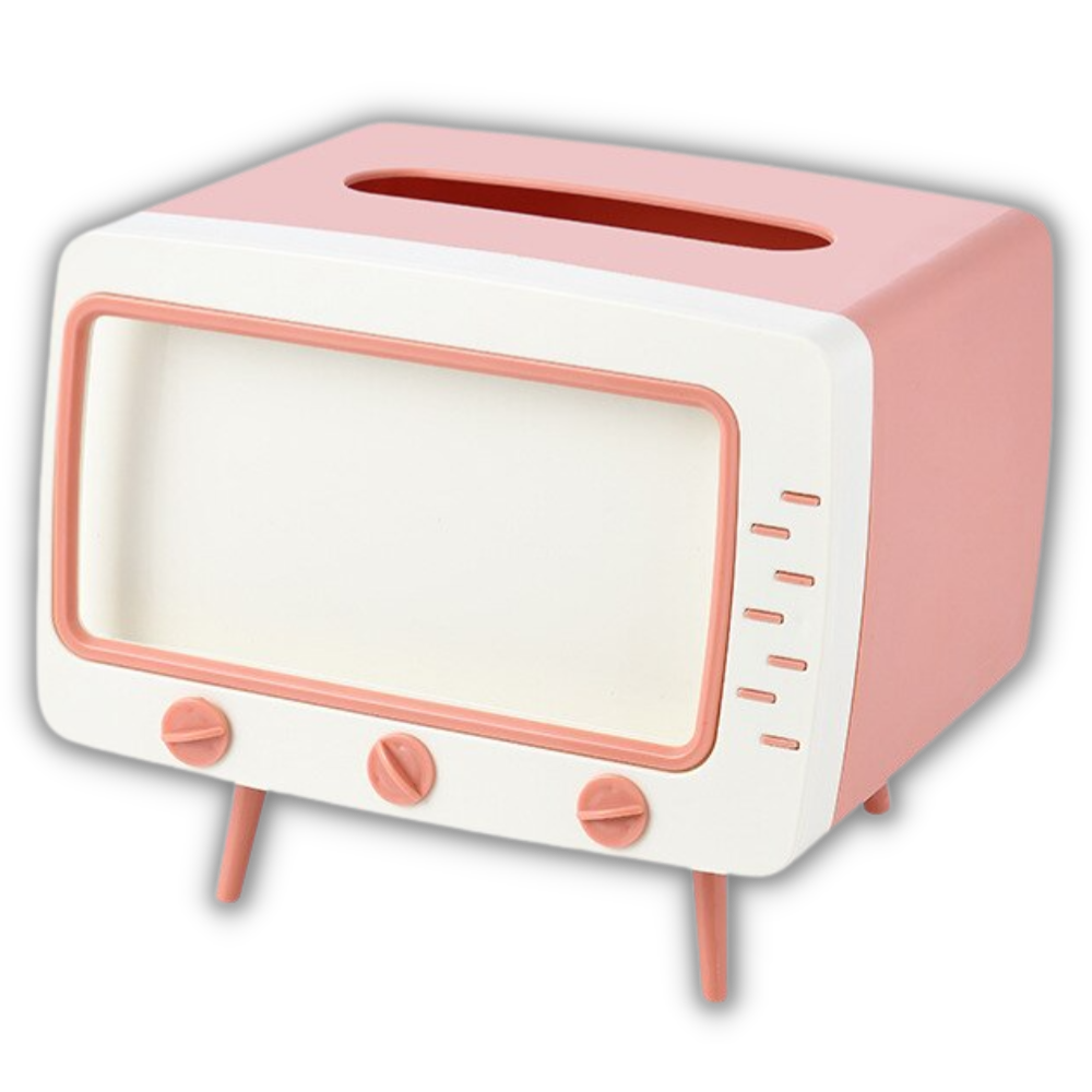 Distributeur de mouchoirs Universal avec support pour téléphone, accessoire de cuisine rose, pratique et moderne.