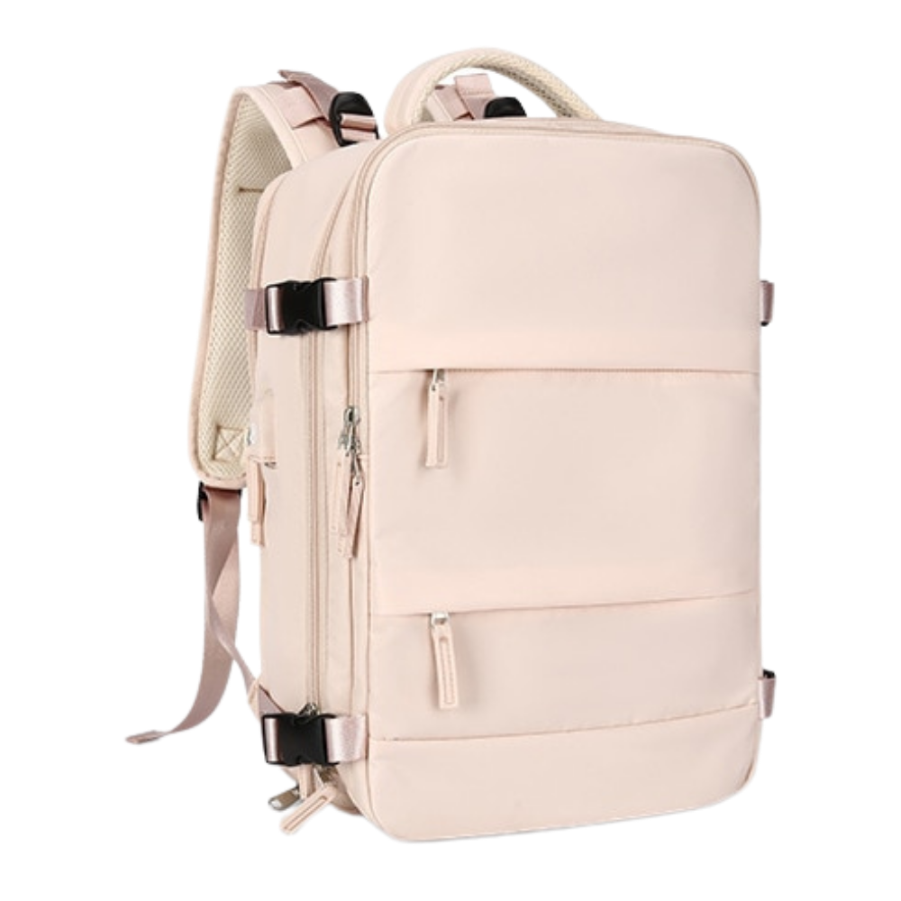 Mochila de viagem multifuncional Bjlfs em bege, ideal para atividades ao ar livre, com compartimentos espaçosos e resistentes