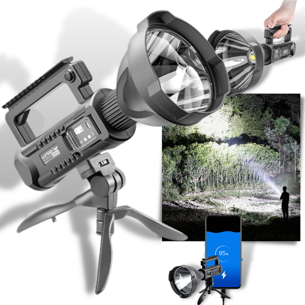 Lanterna de bolso LED Ktnajol com tripé, portátil e potente, ideal para iluminação em atividades ao ar livre e emergências.
