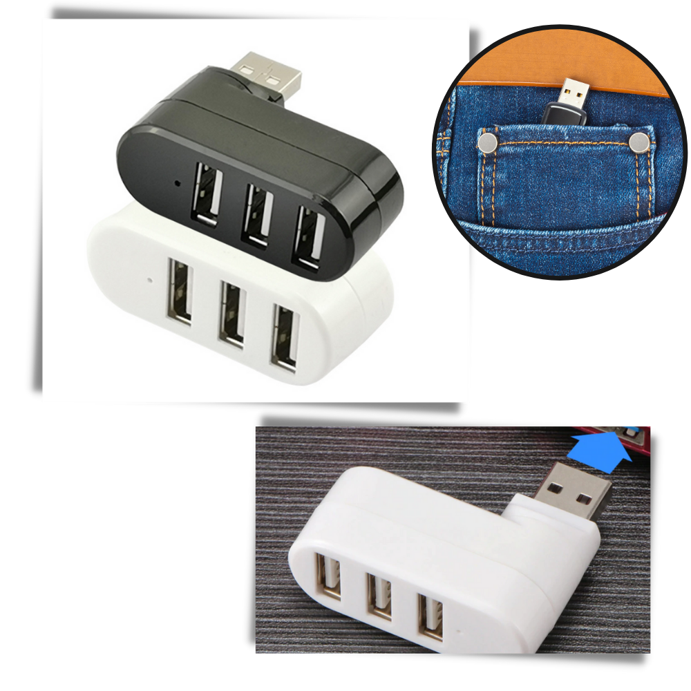 Adaptador rotativo USB multiport Dongguan, com várias portas para conexão de dispositivos em um layout portátil.