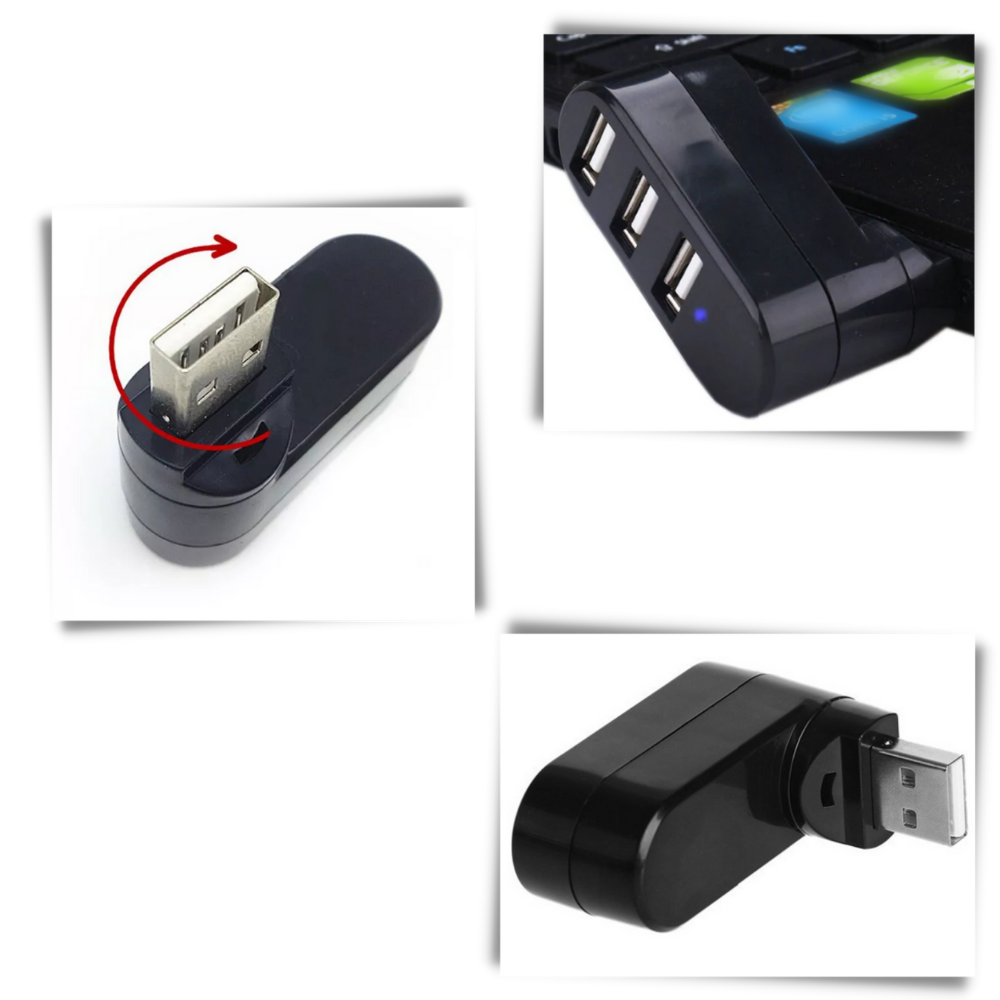 Adaptador rotativo USB multiporta da Dongguan, com várias conexões para dispositivos USB.