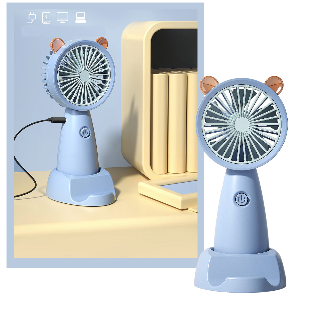 Mini ventilador USB da Eastjing com suporte para telefone, portátil e fácil de carregar.