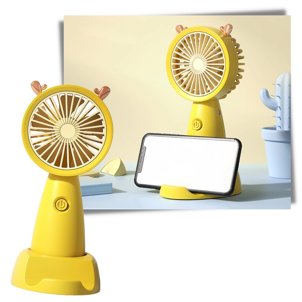 Mini ventilador USB com suporte para telefone Eastjing, ideal para resfriar e segurar o celular durante o uso.