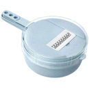 Coupelégumes 8 em 1 da Fancyqube, utensílios de cozinha em azul, mostra diferentes acessórios e lâminas para preparação de alimentos.